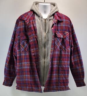 QQ) Vintage Stanley Men Red Plaid Flannel Quilted Lining Shirt Jacket Hoodie XL